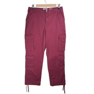 BBJ Los Angeles Womens Wide Straight Cargo Pants Burgundy Size 11/30 Maroon